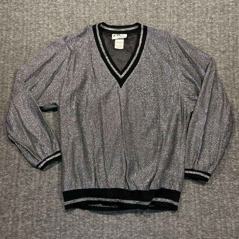 Vintage Willi of California Shirt Womens 18 Metallic V Neck Sheer USA Made 1980s